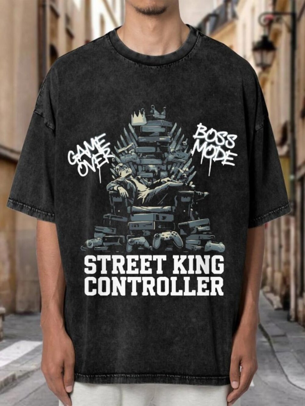 Vintage Wash Oversized Gaming Art Graphic Tee Unisex T-shirt JHBA3LZT01